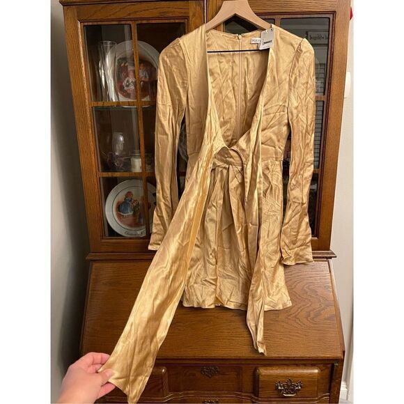 Free People - FELICITY PLUNGED TIE FRONT MINI DRESS - PORCINI by Shona Joy size - Picture 11 of 16